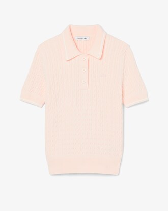 Striped Cable Knit Polo Collar Sweater