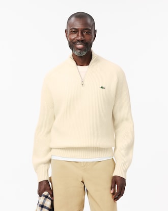 Zipped High Neck Carded Wool Sweater