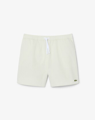 Mid Length Striped Textured Swim Trunks