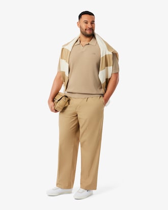 Cotton Blend Open Polo Collar Sweater