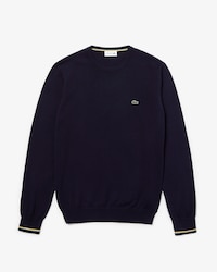 Men's Crew Neck Contrast Accents Cotton Sweater