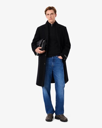 Zipped High Neck Carded Wool Sweater