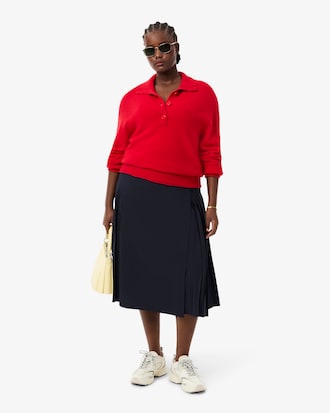 Pleated Wool Midi Wrap Skirt