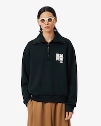 Runway High Neck Zipped Badge Accent Sweatshirt