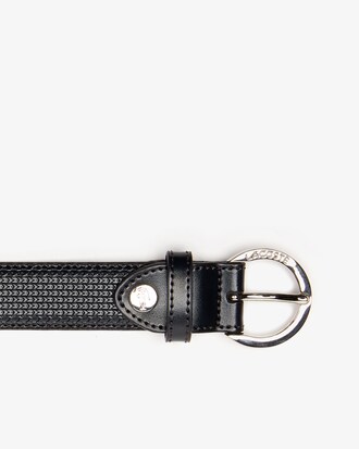 Women's Lacoste Engraved Round Buckle Texturised Leather Belt