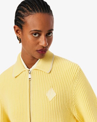 Zipped Cotton Badge Accent Sweater