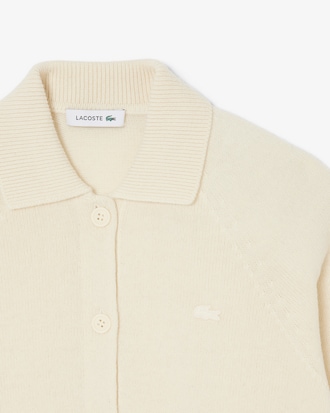 Carded Wool 3D Knit Polo Collar Cardigan