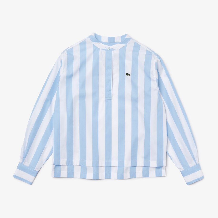 Women S Heritage Mandarin Collar Striped Cotton Poplin Shirt Lacoste