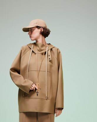 Women's Fashion Show Hooded Virgin Wool Jacket