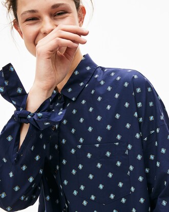 Women's Lacoste LIVE Loose Fit Knot-Sleeved Poplin Shirt
