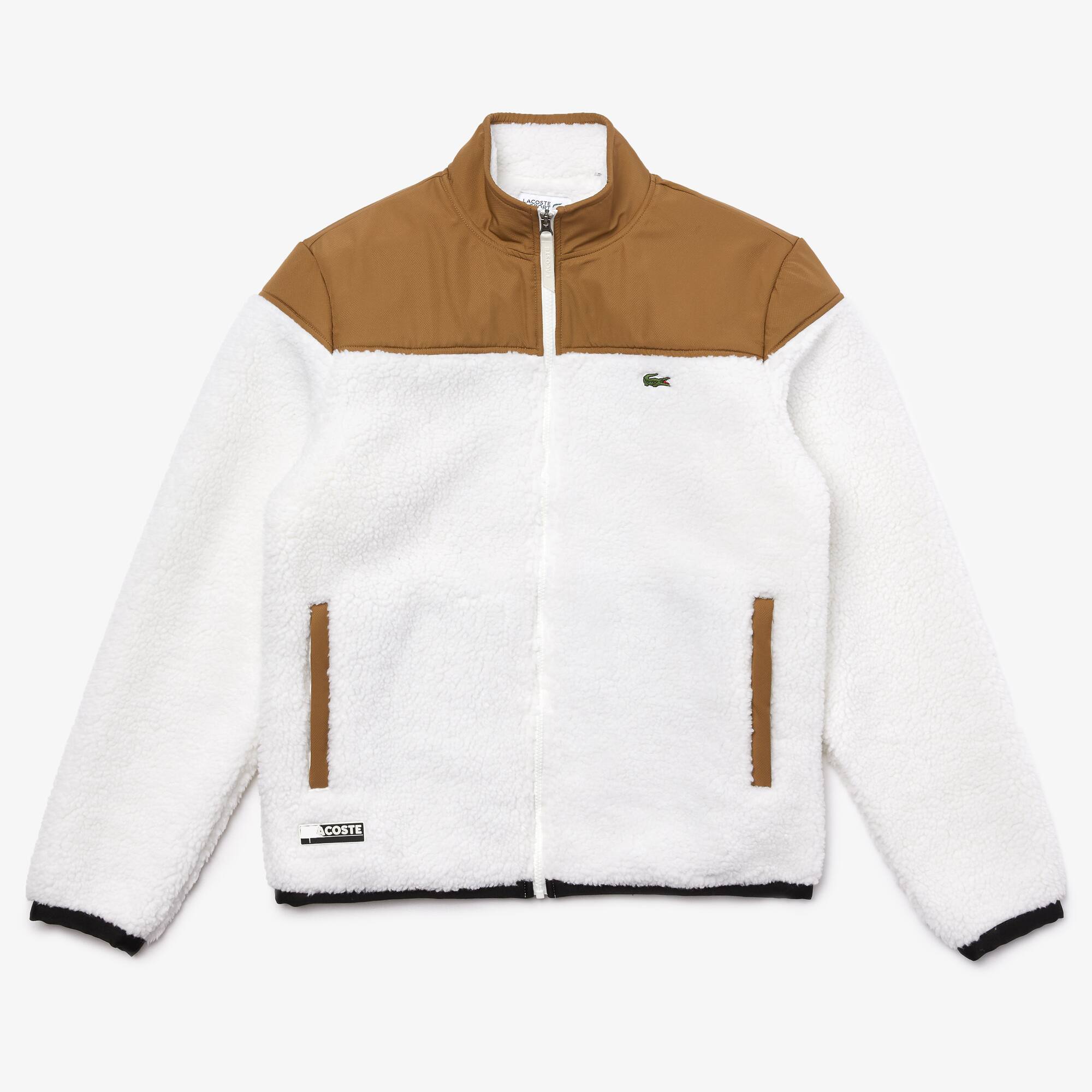lacoste woven panel zip through hoodie