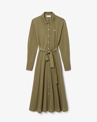 Polo Collar Belted Petit Piqu&eacute; Dress