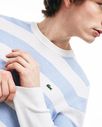 Men's Crew Neck Striped Cotton And Linen Sweater