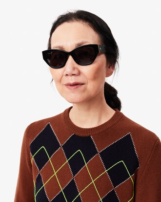 Embroidered Argyle Intarsia Sweater