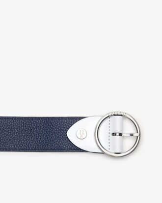 Women's Round Double Buckle Reversible Satin And Grained Leather Belt