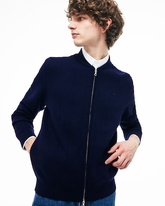 Men's Banana Neck Ribbed Cotton And Cashmere Zip Jacket
