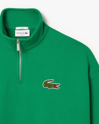 Loose Fit Zip Neck Badge Accent Sweatshirt
