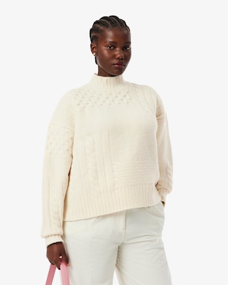 Patchwork Effect High Neck Wool Sweater