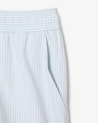 Mid Length Striped Textured Swim Trunks