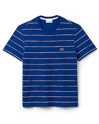 Men's Crew Neck Striped Print Cotton Mini Piqu&eacute; T-shirt