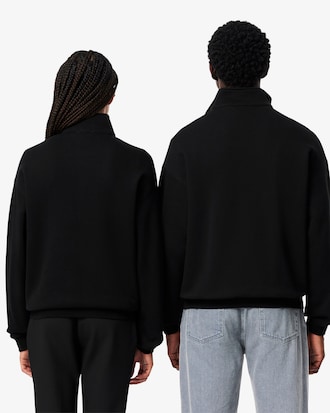 Loose Fit Zip Neck Badge Accent Sweatshirt