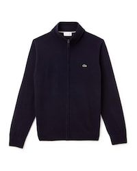 Men's Zippered Stand-Up Collar Wool Jersey Cardigan