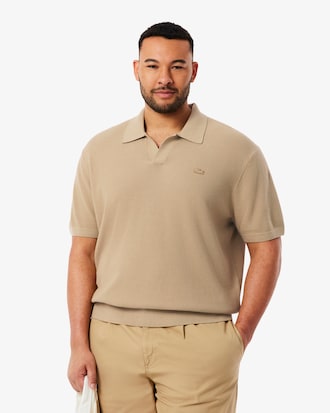 Cotton Blend Open Polo Collar Sweater