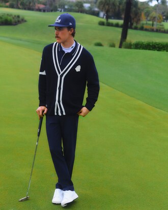 Badge Accent Wool Blend Golf Cardigan