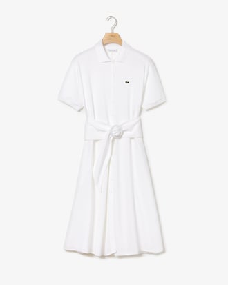 Women's Buttoned & Belted Soft Cotton Polo Shirt Dress