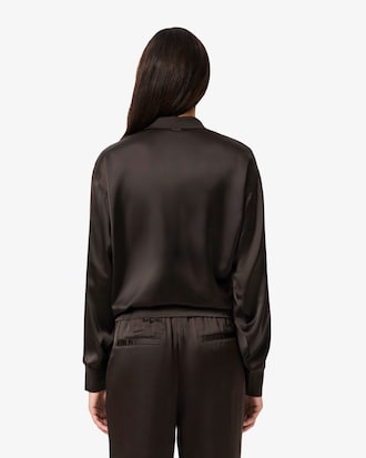 Long Sleeved Oversized Satin Polo Shirt
