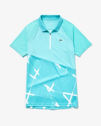 Women's Lacoste SPORT Zip Neck Geometric Print Breathable Tennis Polo Shirt