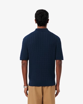 Classic Fit Cable Knit Cotton Polo Shirt