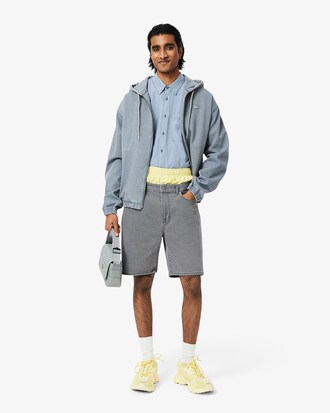 Washed Effect Dyed Denim Bermuda Shorts