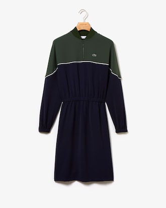 Women's Zip Banana Neck Contrast Piping Colourblock Dress