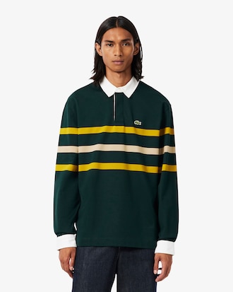 Relaxed Fit Striped Piqu&eacute; Rugby Polo Shirt
