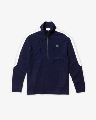 Men's Zip Stand-Up Neck Colourblock Cotton Sweatshirt