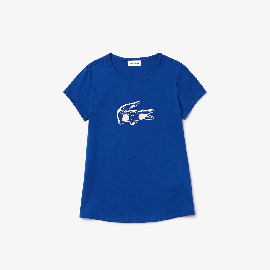 Girl S Printed Cotton Crew Neck T Shirt Lacoste