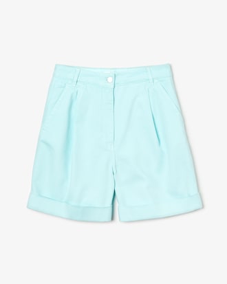 Women's High Waisted Pleated coloured Denim Bermuda Shorts