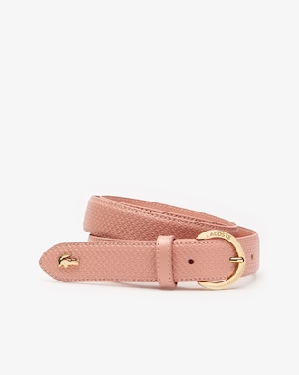 Women's Chantaco Lacoste Engraved Round Buckle Leather Belt