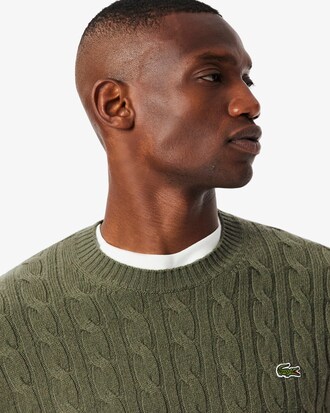 Cable Knit Wool Crew Neck Sweater