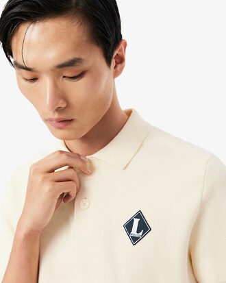 French Made Badge Accent Polo Collar Sweater