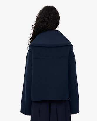 High Ribbed Neck Cropped Wool Jacket