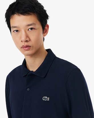 Regular Fit Long Sleeved Cotton Blend Polo Shirt