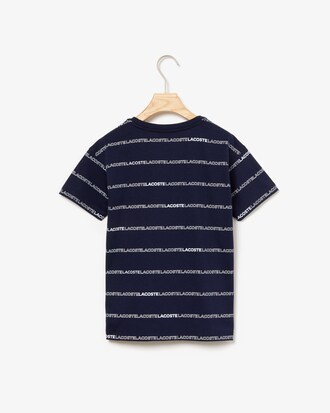 Boys' Crew Neck Lacoste Print Striped Cotton T-shirt