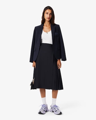Pleated Wool Midi Wrap Skirt