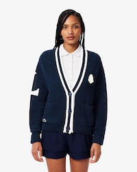 Badge Accent Wool Blend Golf Cardigan