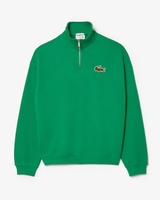 Loose Fit Zip Neck Badge Accent Sweatshirt