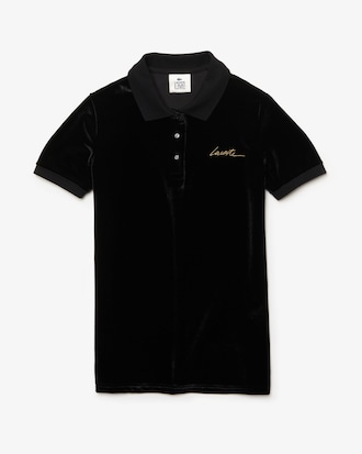 Women's Lacoste LIVE Slim Fit Golden Signature Velvet Polo Shirt