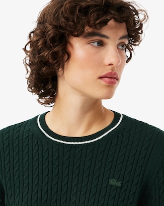 Stripe Accent Cable Knit Sweater
