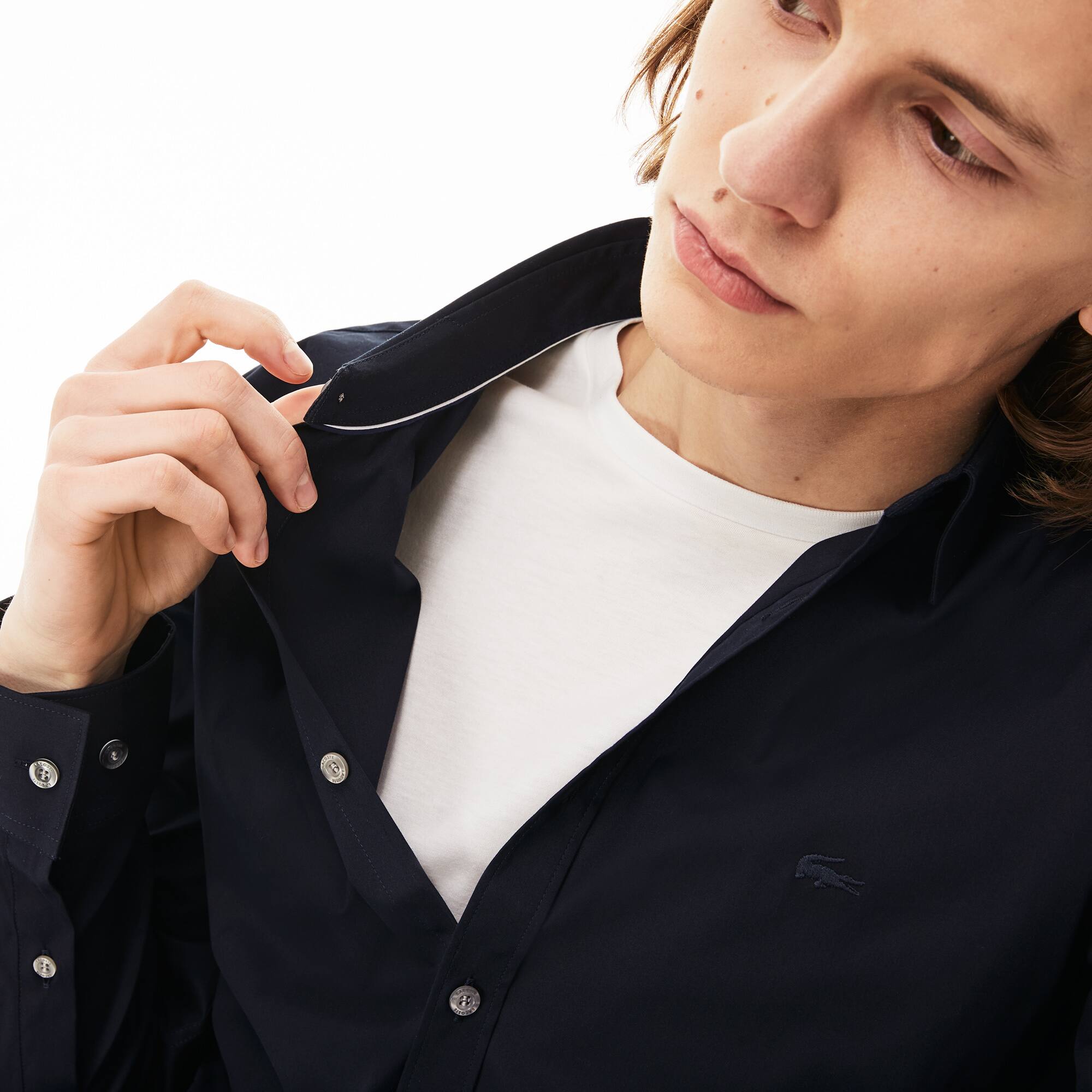 lacoste men's slim fit stretch cotton poplin shirt